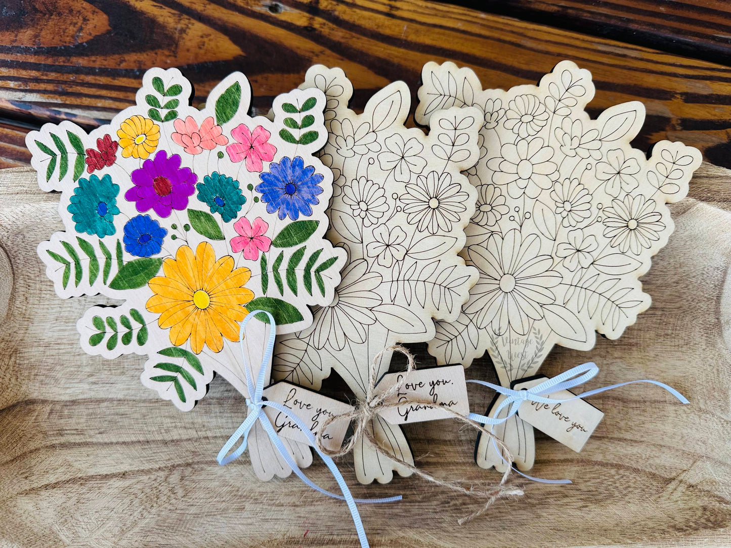 Colorable Wooden Flower Bouquet