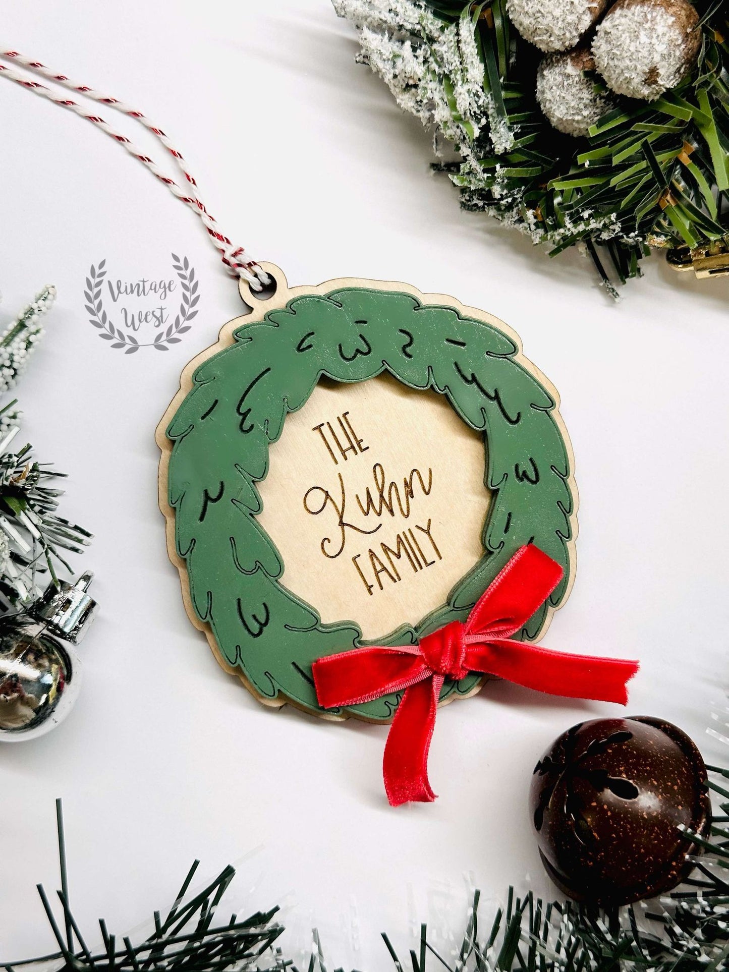 Green Wreath Family Ornament