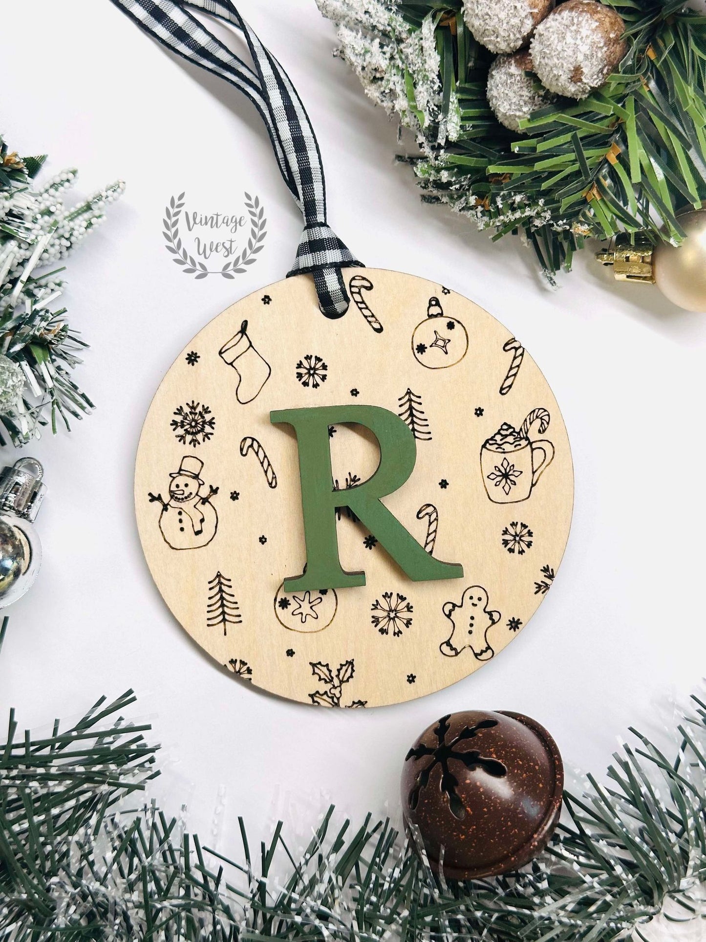 Christmas Doodles Initial Ornament