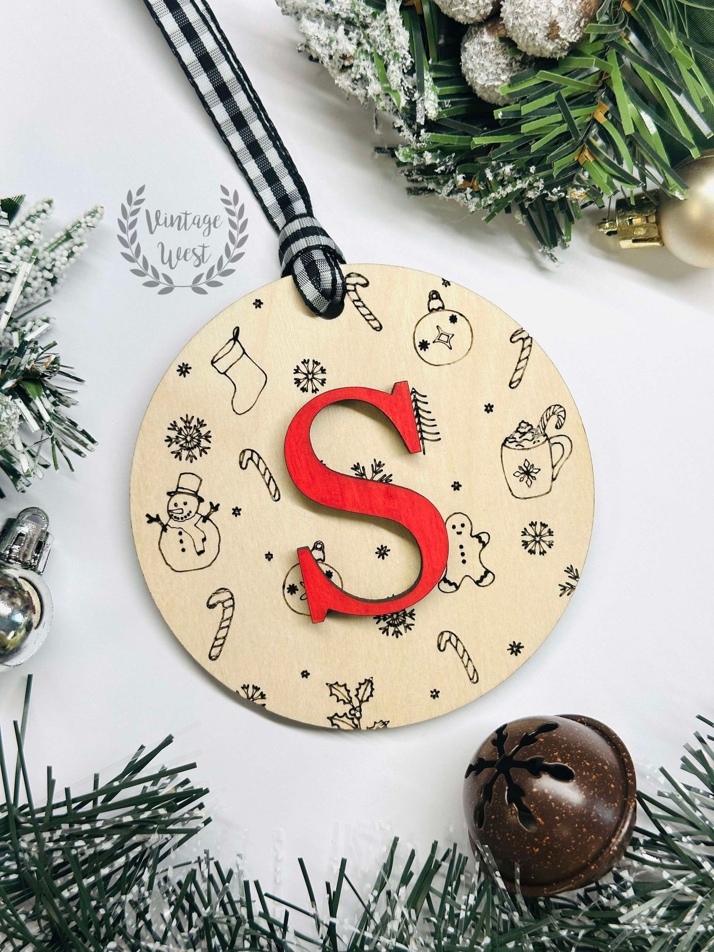 Christmas Doodles Initial Ornament