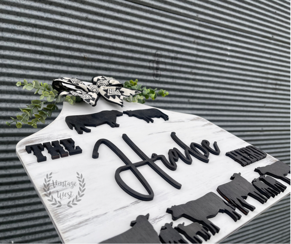 Custom Cow Tag Family Name Sign