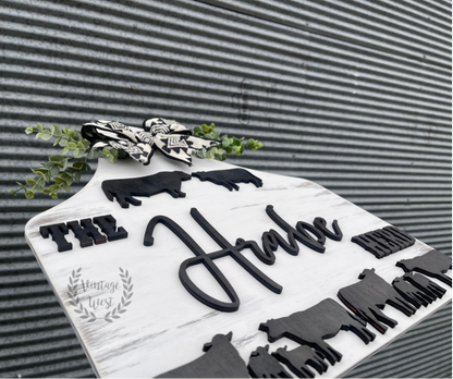 Custom Cow Tag Family Name Sign