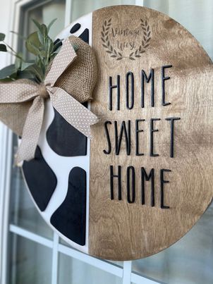 "Home Sweet Home Cow Print" Door Hanger