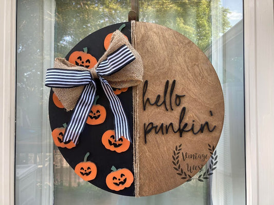 "Hello Punkin' w/ pumpkins" Door Hanger