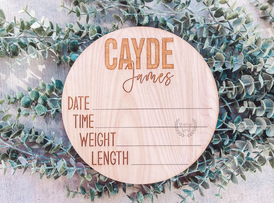 Customized Name Baby Announcement Round