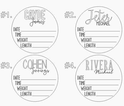 Wooden Name Baby Announcement Round