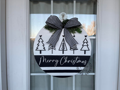 "B&W Merry Christmas w/ trees" Door Hanger